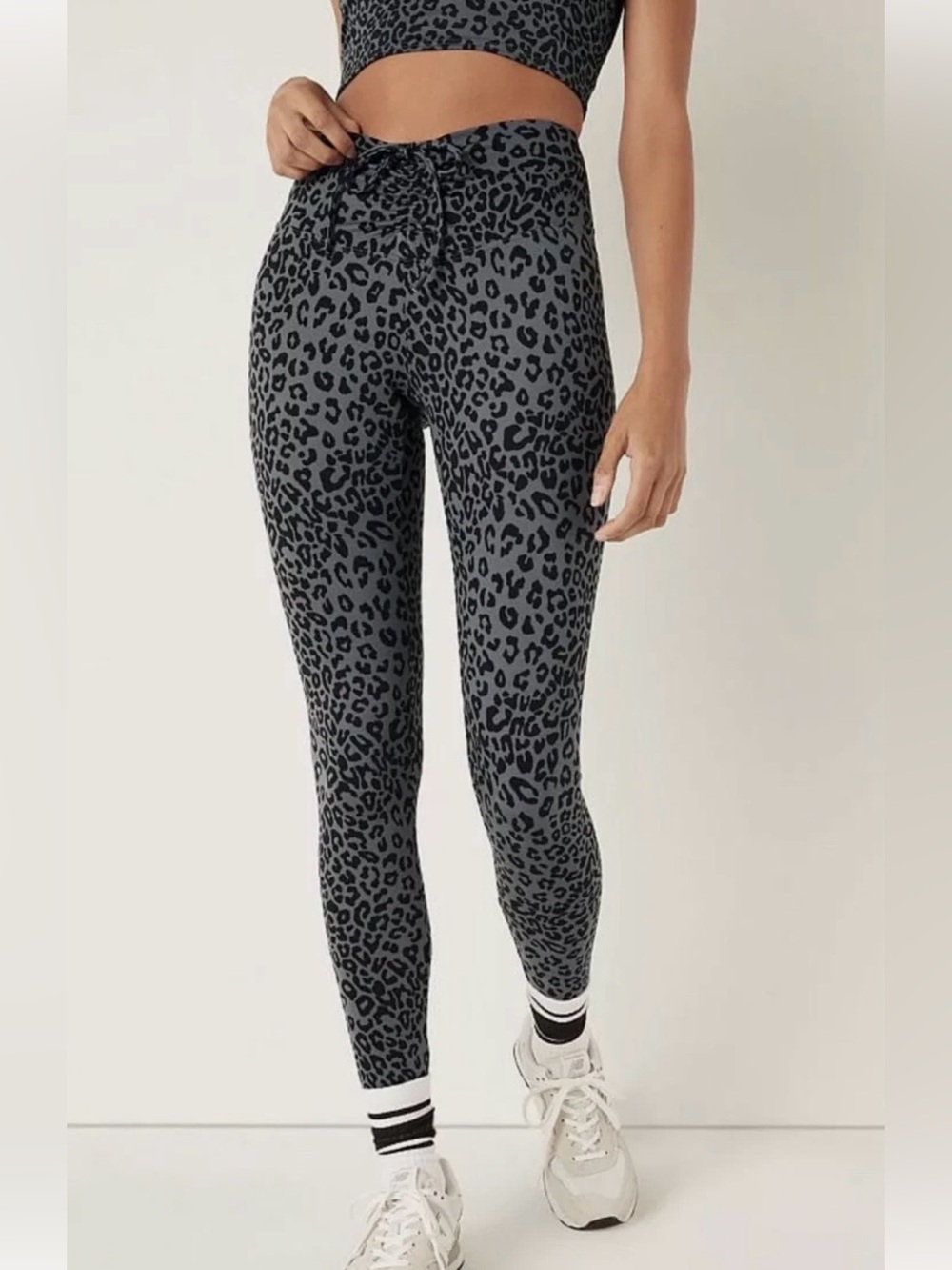 Victorias Secret High Waisted Ruched Front Leggings Dark Steel Gray Leopard Sz S